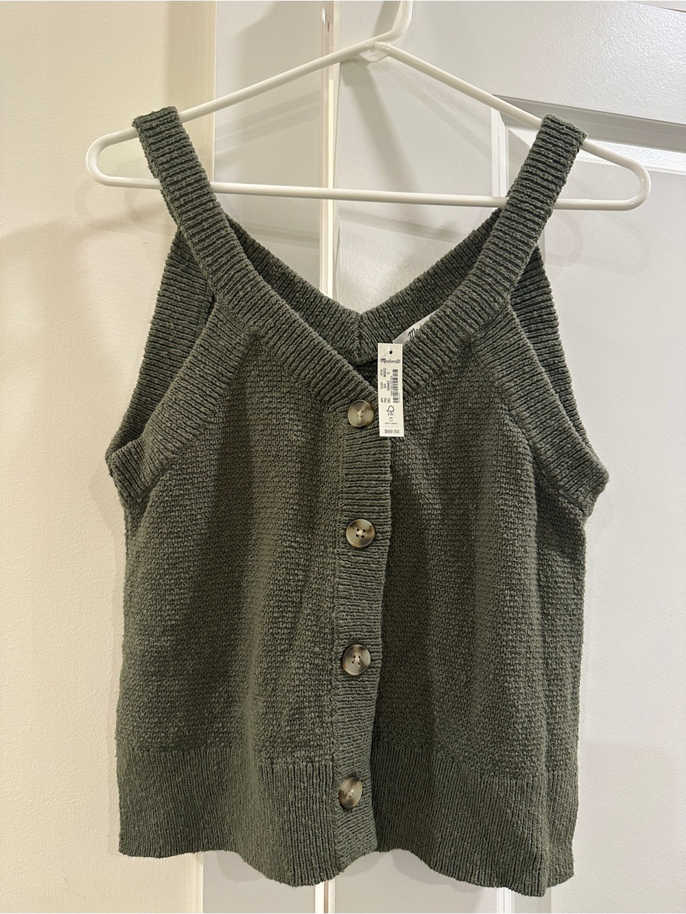 Madewell Olive Rib-Knit V-Neck Button-Front Tank